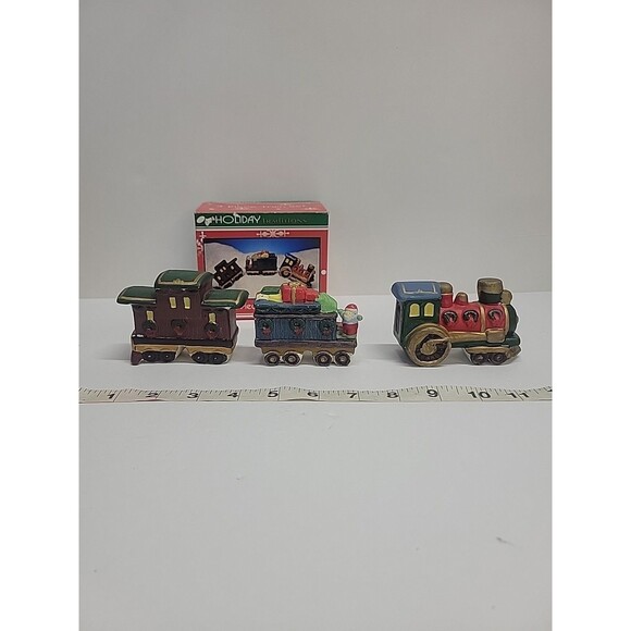 Holiday Traditions Hand Painted Train Set (3 Pcs) Vintage in Orig. Box - Picture 1 of 7